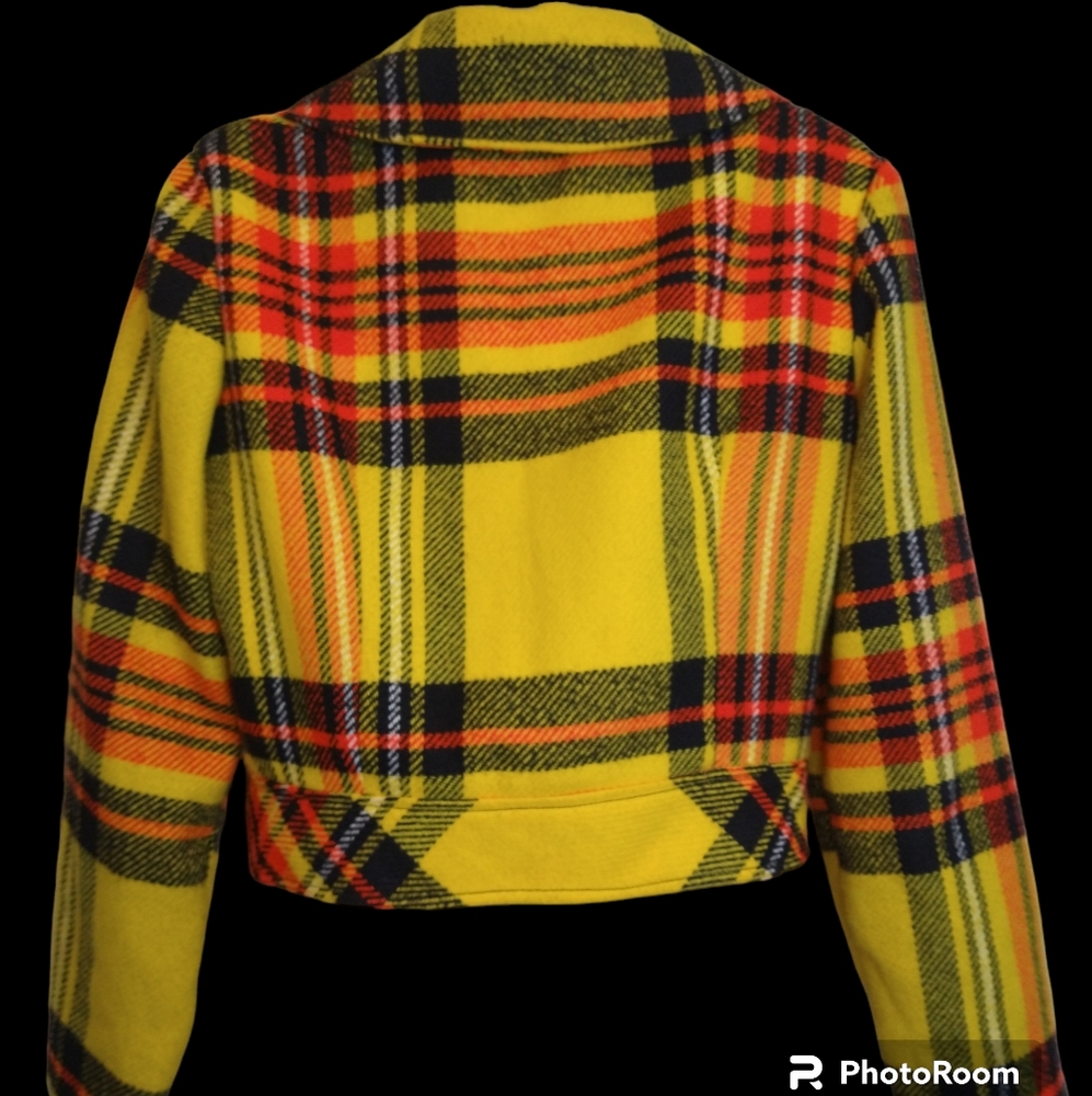 Vintage 1970's Handmade Plaid Button-up Jacket-Women's Small-Yellow, Black & Red - Picture 4 of 8